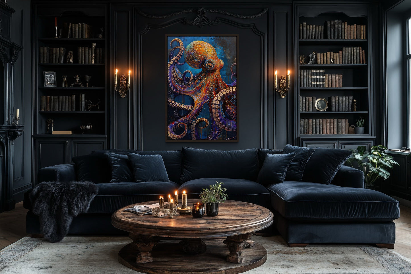 Gold Purple Octopus Framed Canvas Wall Art