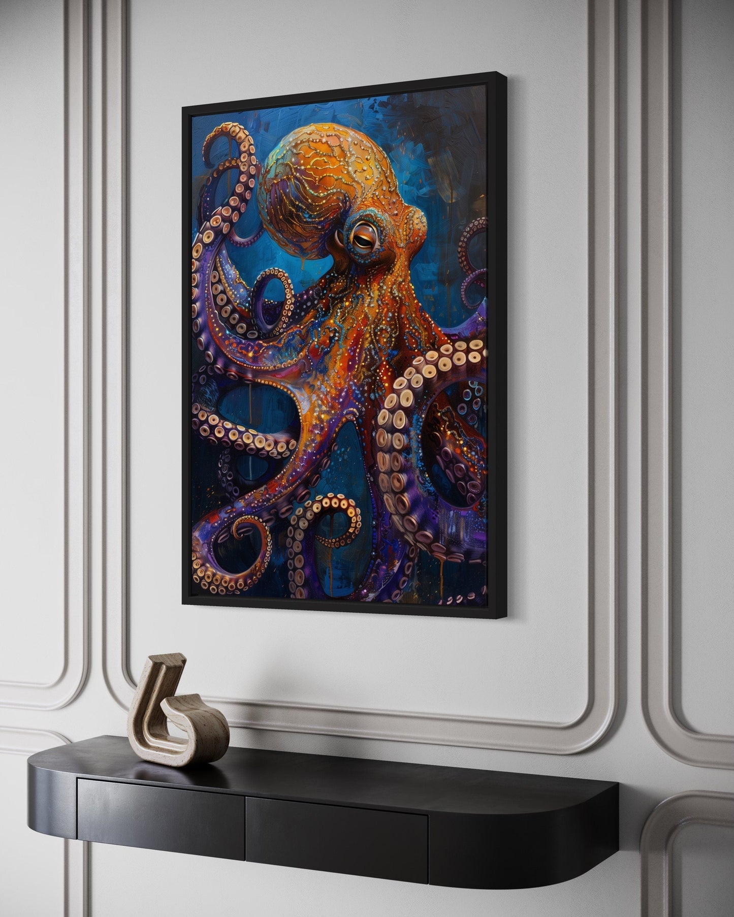 Gold Purple Octopus Framed Canvas Wall Art