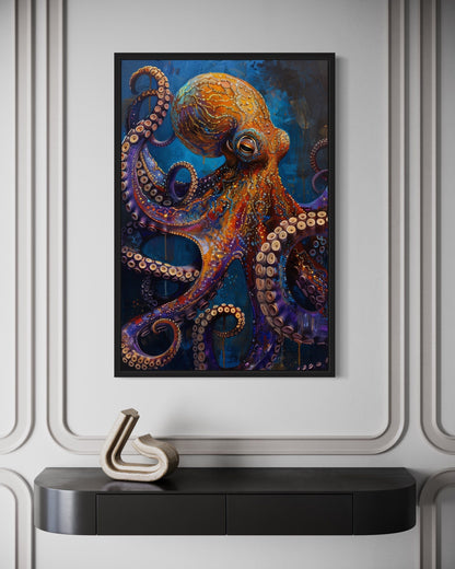 Gold Purple Octopus Framed Canvas Wall Art