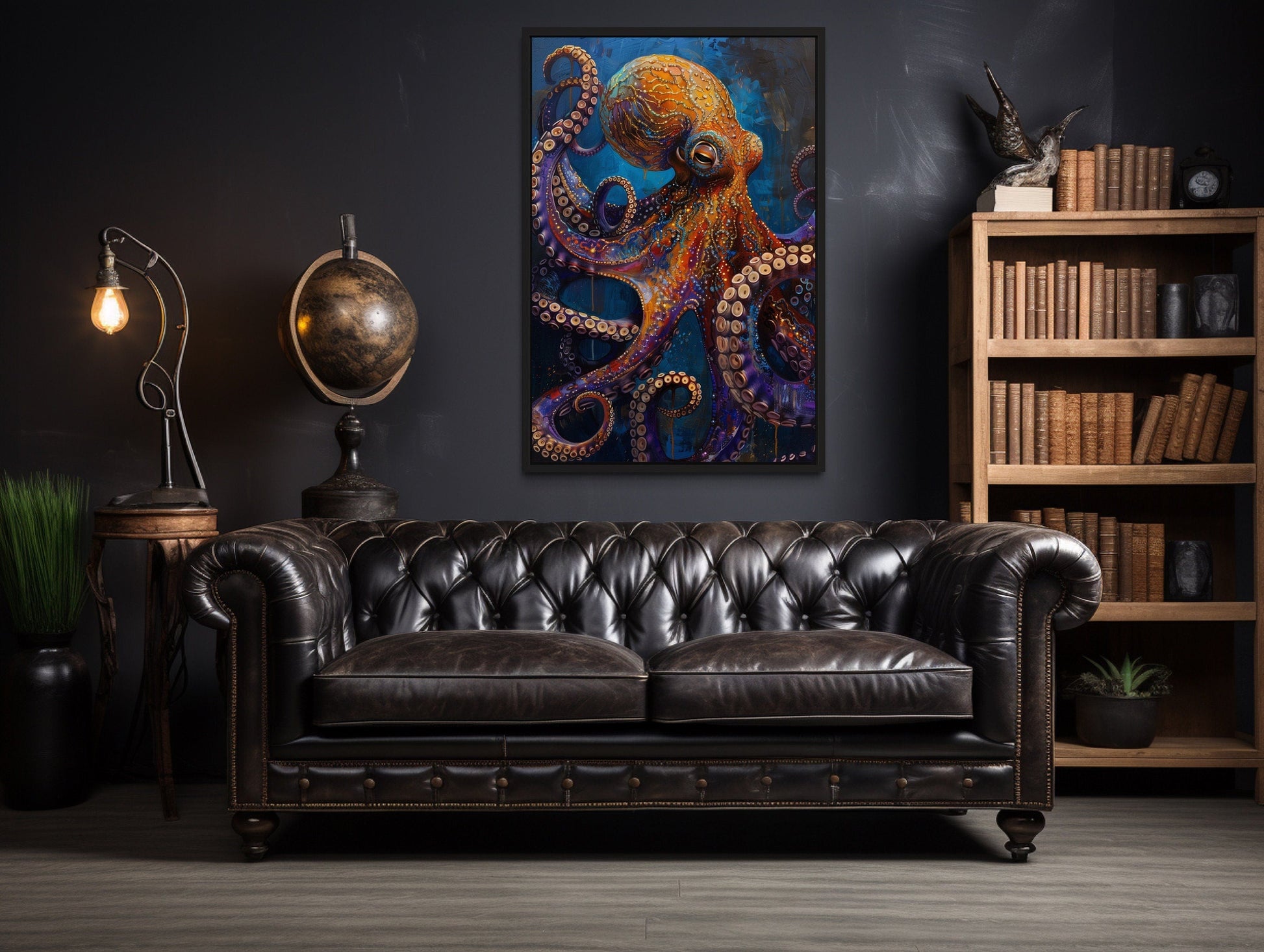 Gold Purple Octopus Framed Canvas Wall Art