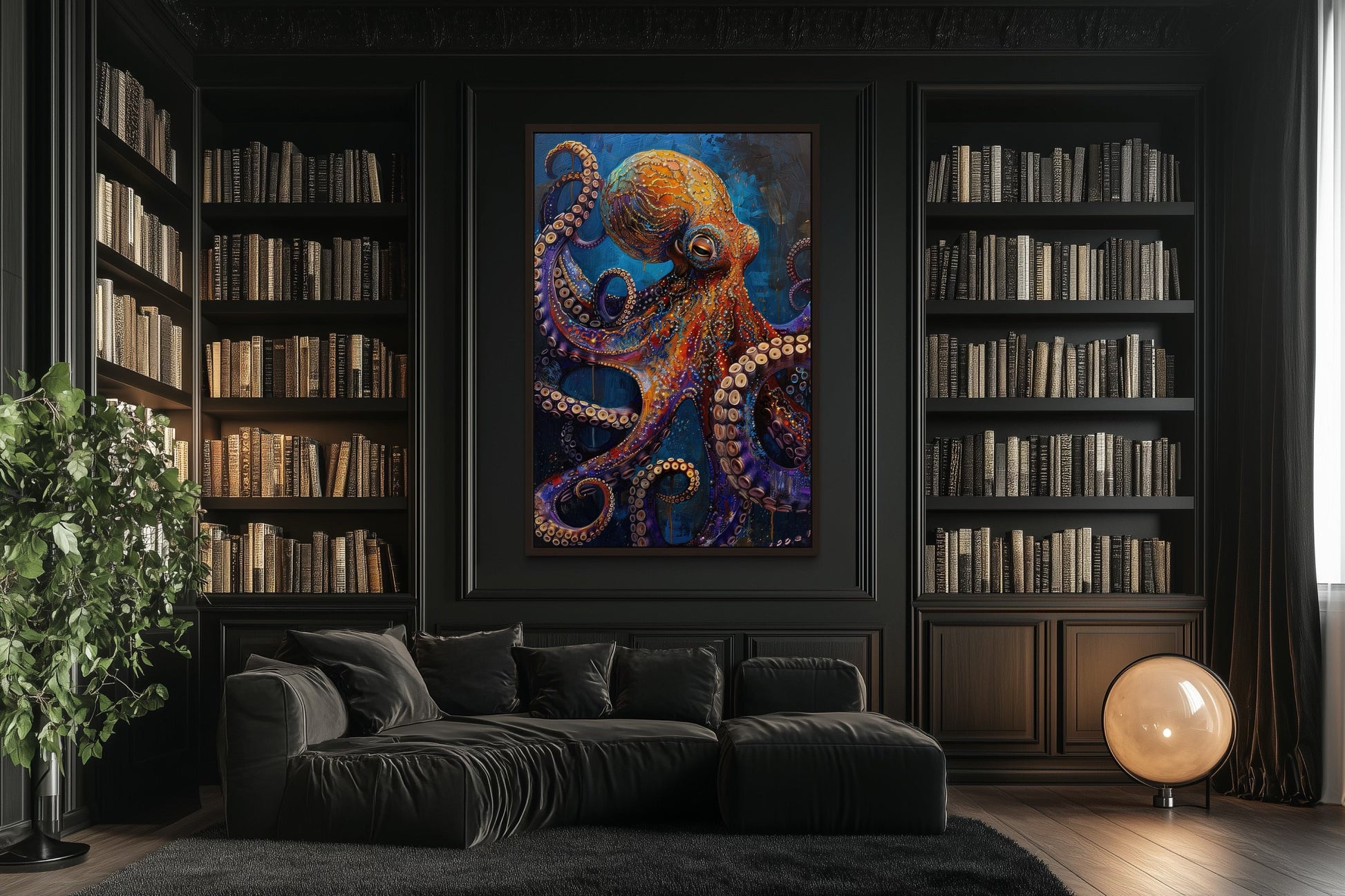 Gold Purple Octopus Framed Canvas Wall Art
