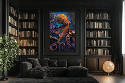 Gold Purple Octopus Framed Canvas Wall Art