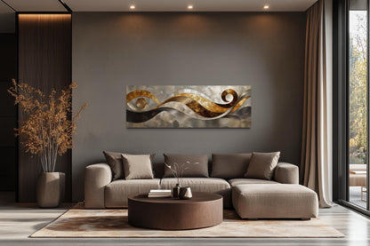 Gold Silver Abstract Swirl Long Horizontal Wall Art