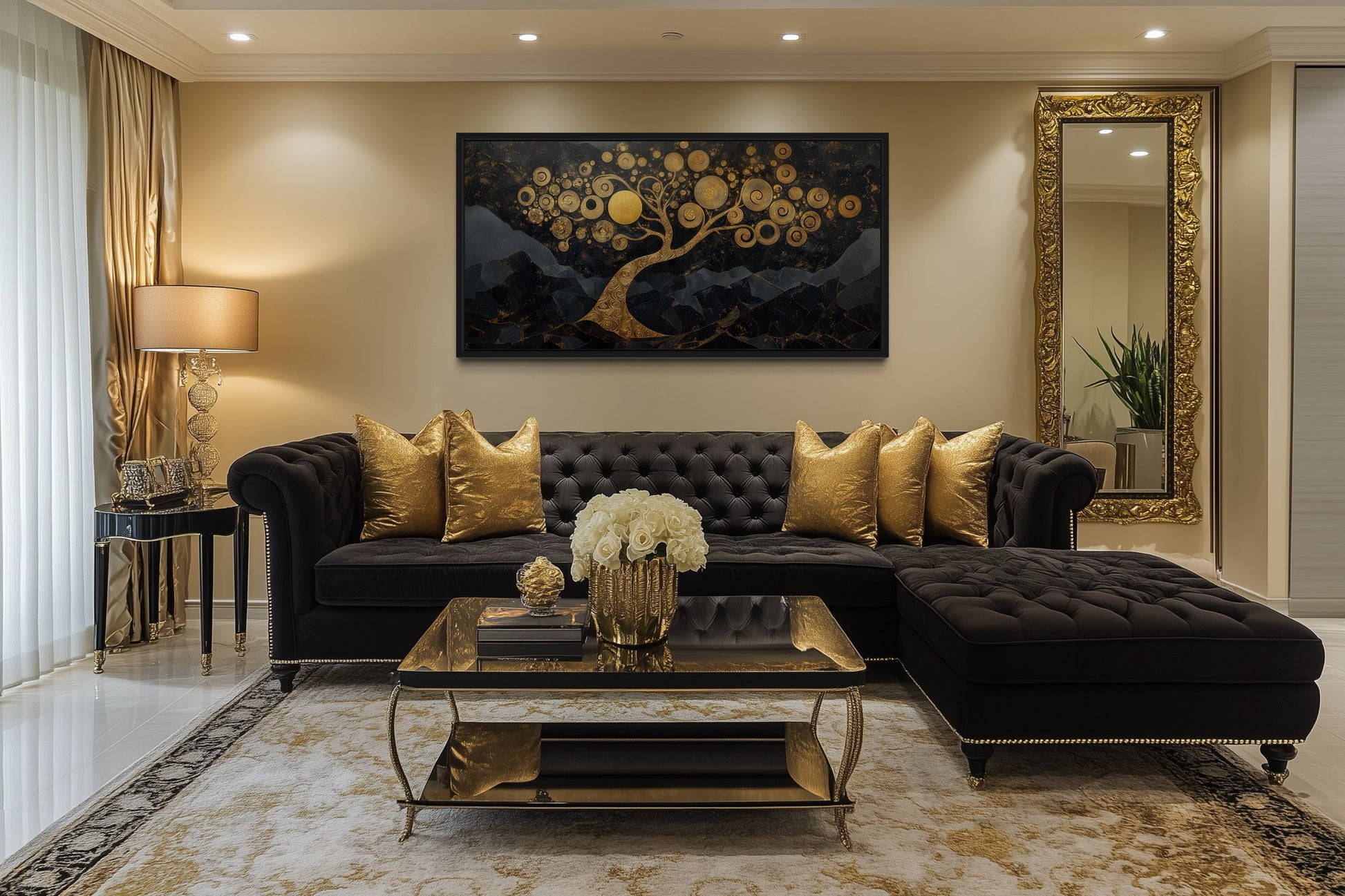 Gold Tree of Life Wall Art on Black Background