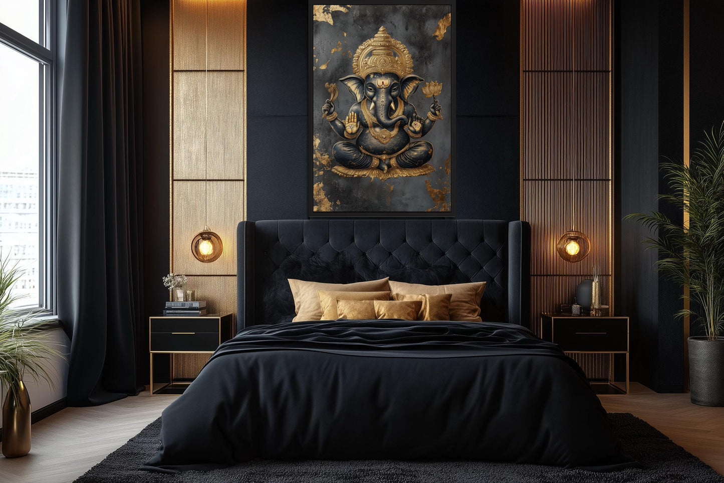 Gold and BlackLord Ganesha Wall Art