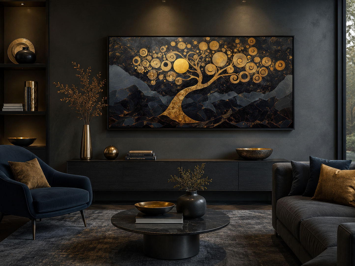 Gold Tree of Life Wall Art on Black Background