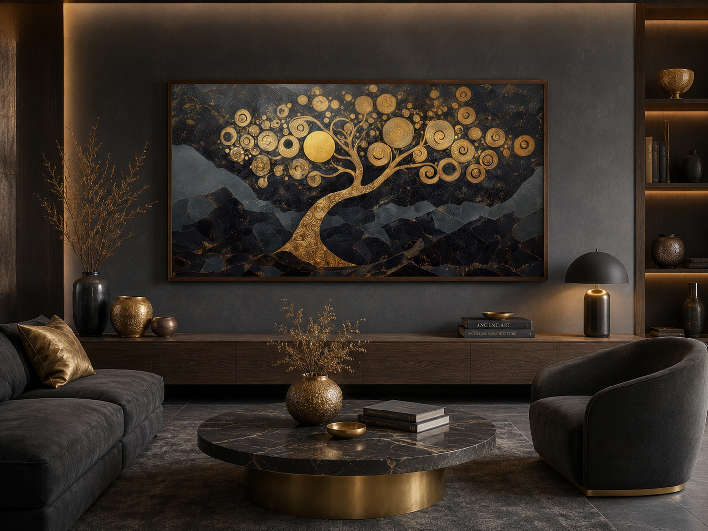 Gold Tree of Life Wall Art on Black Background