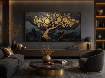 Gold Tree of Life Wall Art on Black Background