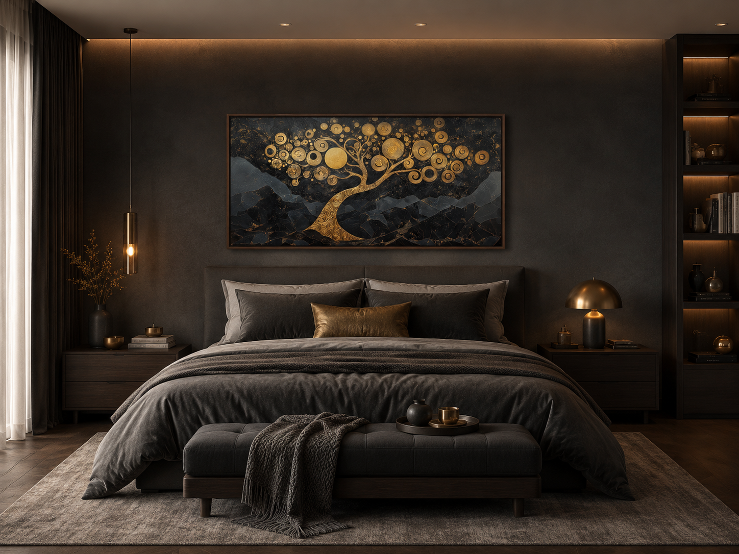 Gold Tree of Life Wall Art on Black Background