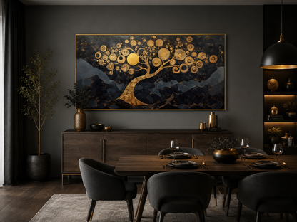 Gold Tree of Life Wall Art on Black Background