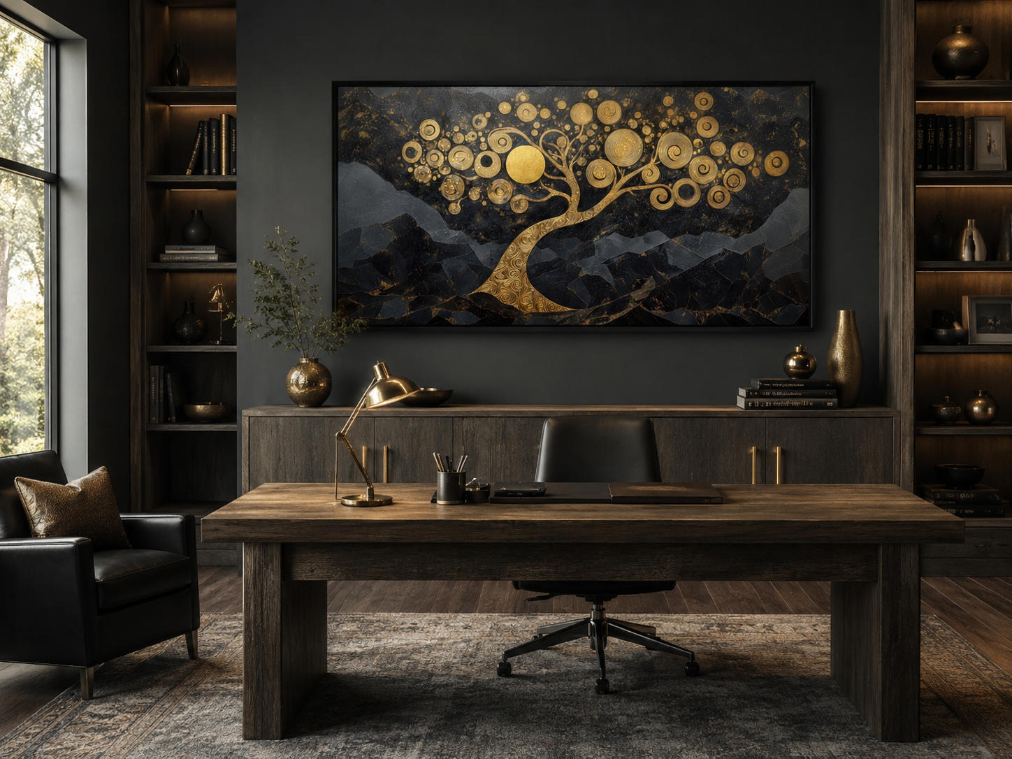 Gold Tree of Life Wall Art on Black Background