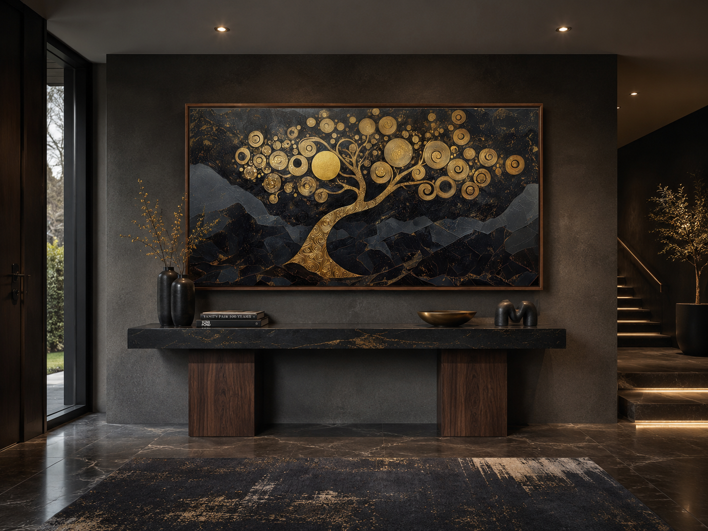 Gold Tree of Life Wall Art on Black Background