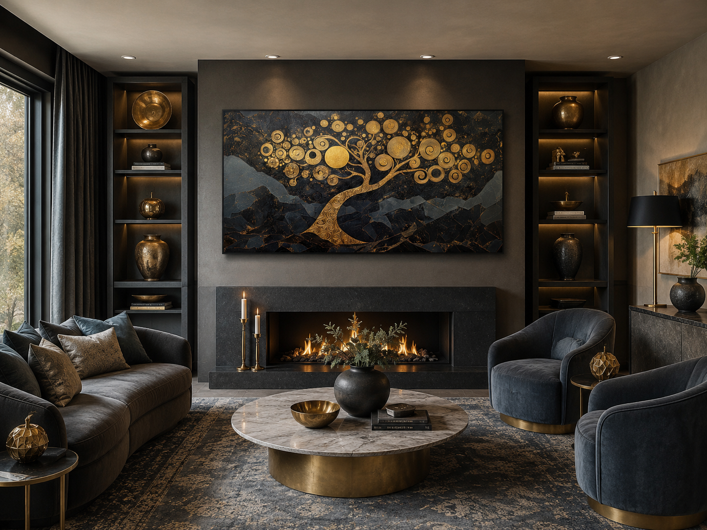 Gold Tree of Life Wall Art on Black Background