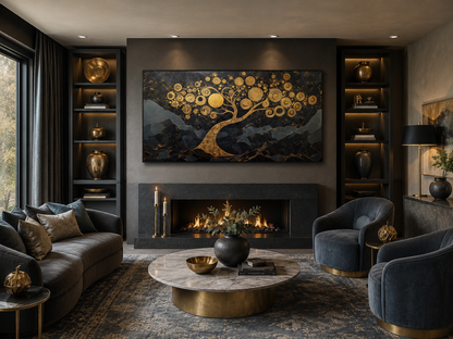 Gold Tree of Life Wall Art on Black Background