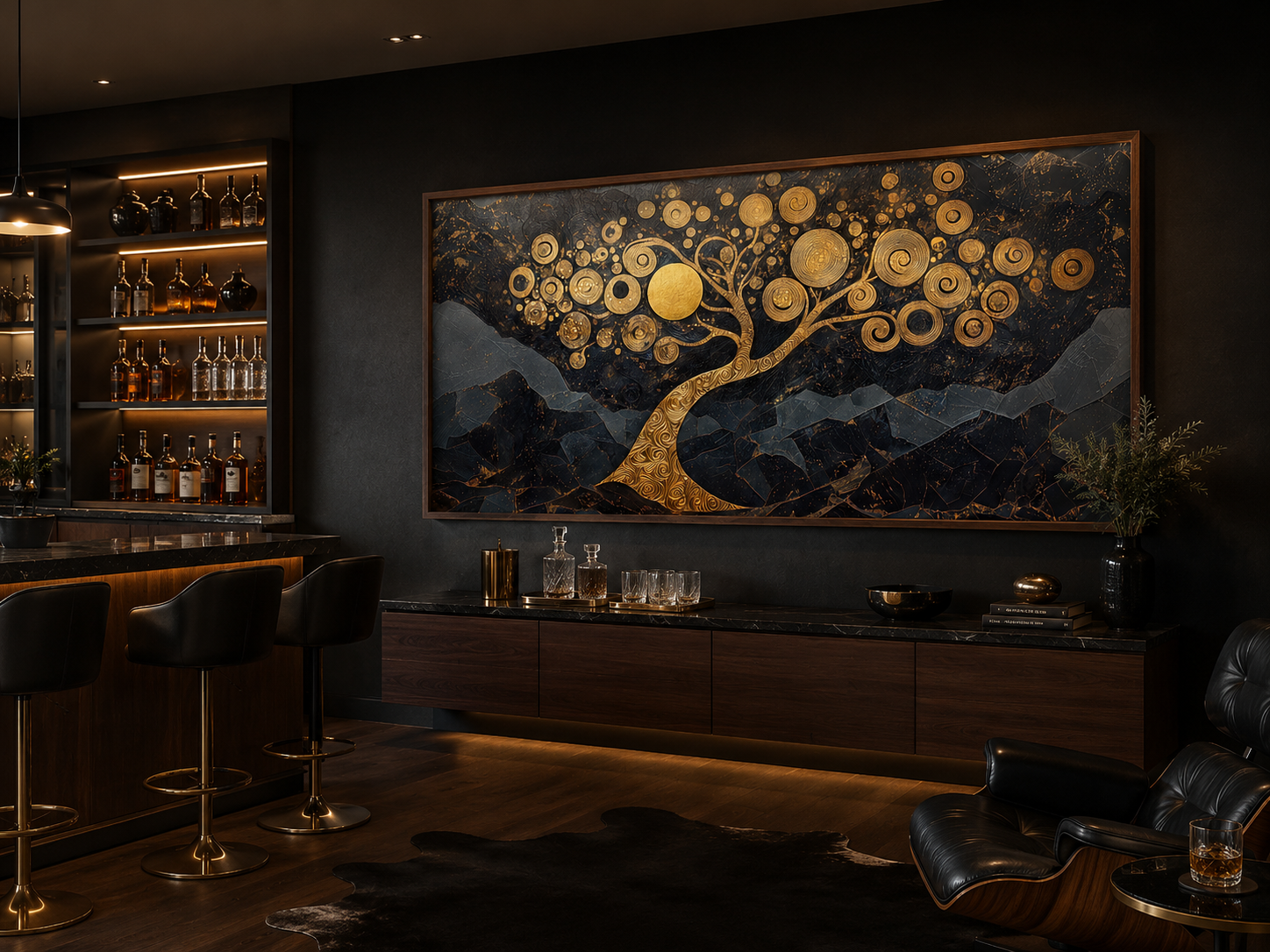 Gold Tree of Life Wall Art on Black Background