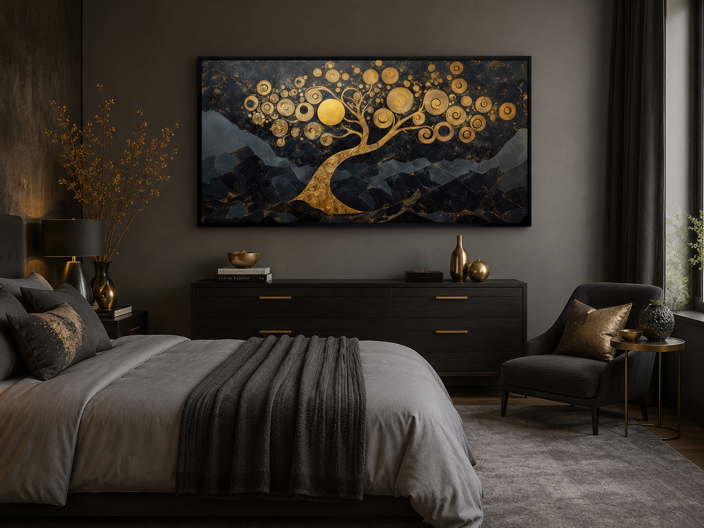 Gold Tree of Life Wall Art on Black Background