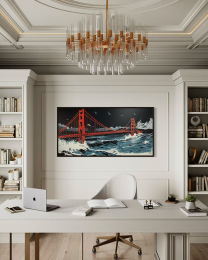 Golden Gate Bridge Skyline at Night San Francisco Framed Canvas Wall Art