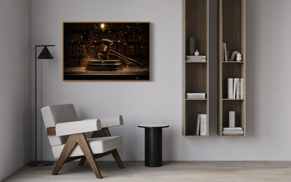 Golden Judge's Gavel Framed Canvas Wall Art