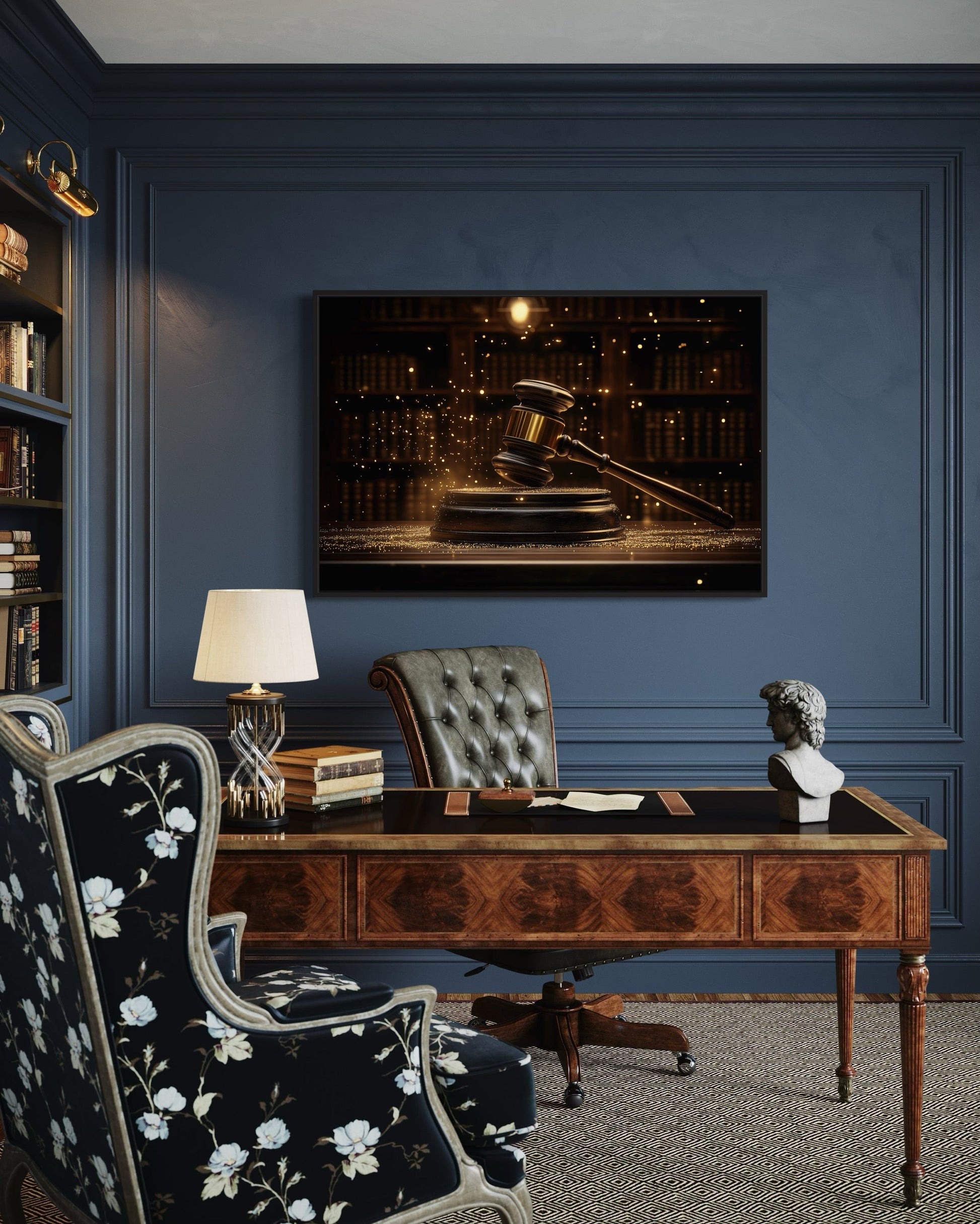 Golden Judge's Gavel Framed Canvas Wall Art
