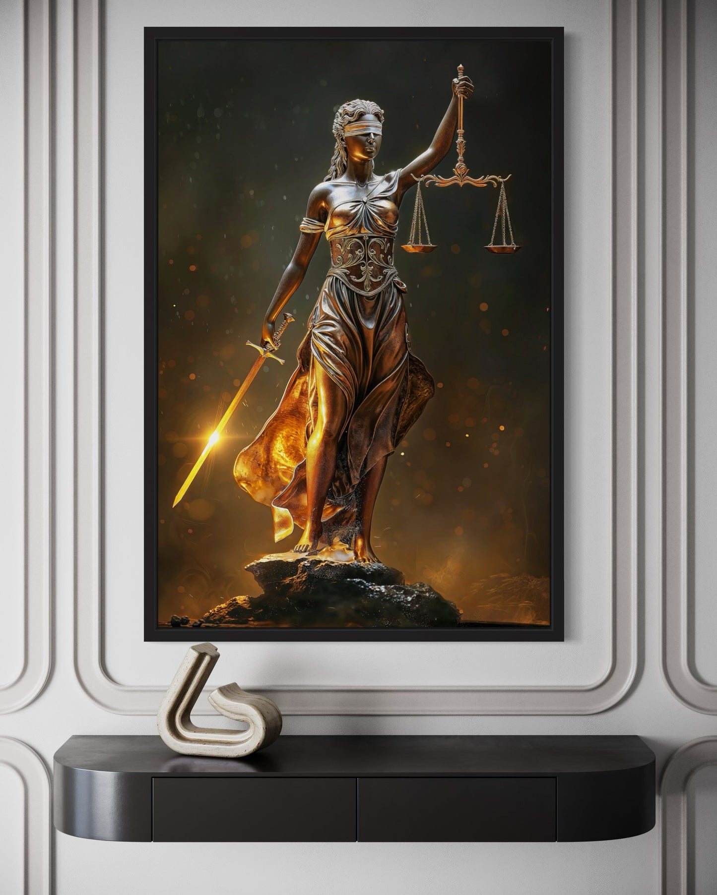 Golden Lady Justice Law Office Framed Canvas Wall Art