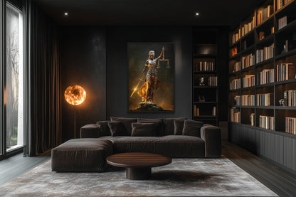 Golden Lady Justice Law Office Framed Canvas Wall Art