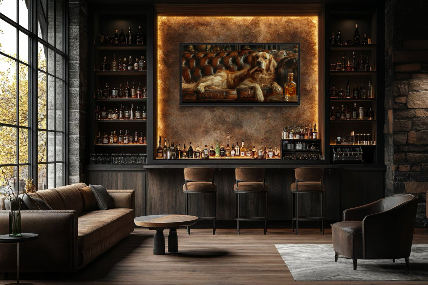 Golden Retriever Wall Art – Funny Dog Canvas Print | Whiskey Drinking Decor
