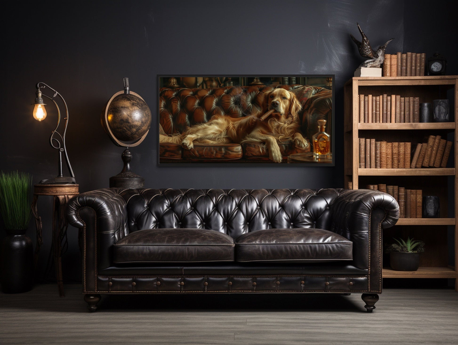 Golden Retriever Wall Art – Funny Dog Canvas Print | Whiskey Drinking Decor