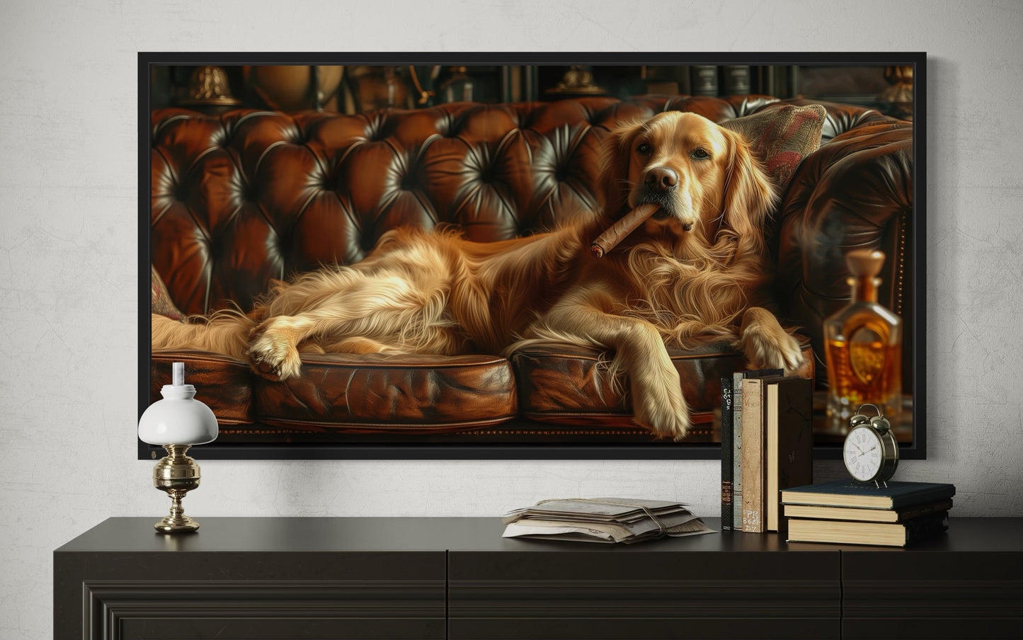 Golden Retriever Wall Art – Funny Dog Canvas Print | Whiskey Drinking Decor