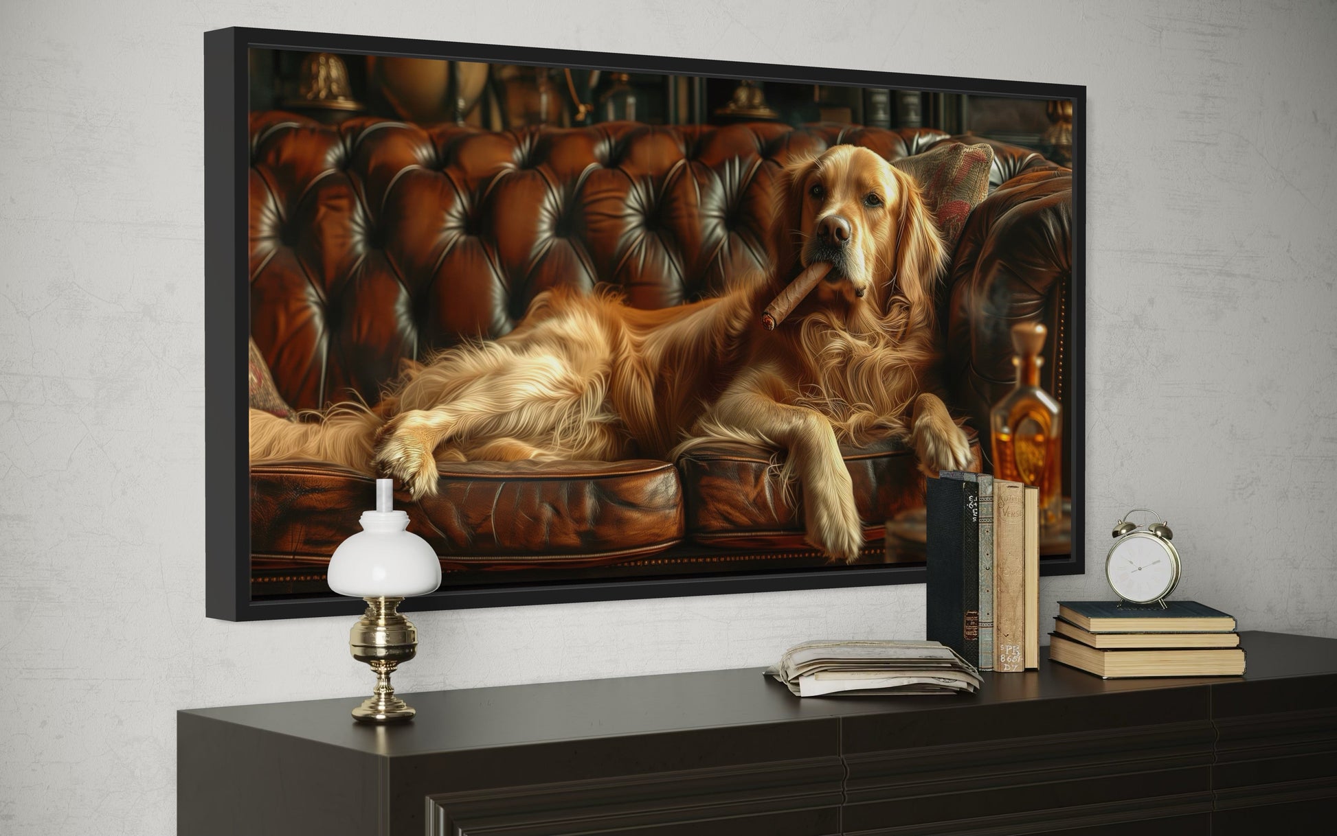 Golden Retriever Wall Art – Funny Dog Canvas Print | Whiskey Drinking Decor