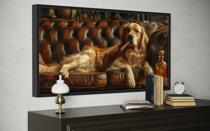 Golden Retriever Wall Art – Funny Dog Canvas Print | Whiskey Drinking Decor