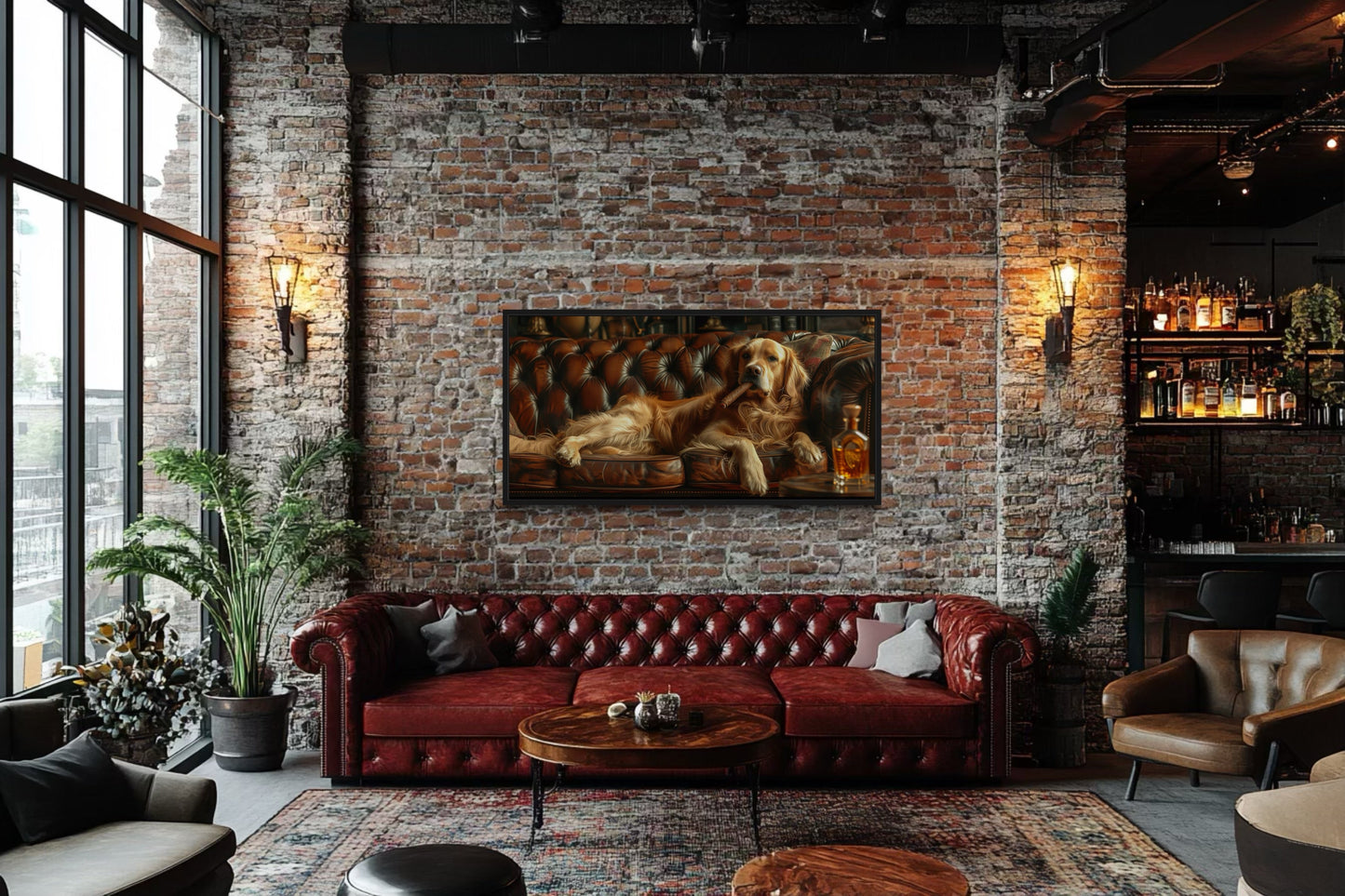 Golden Retriever Wall Art – Funny Dog Canvas Print | Whiskey Drinking Decor