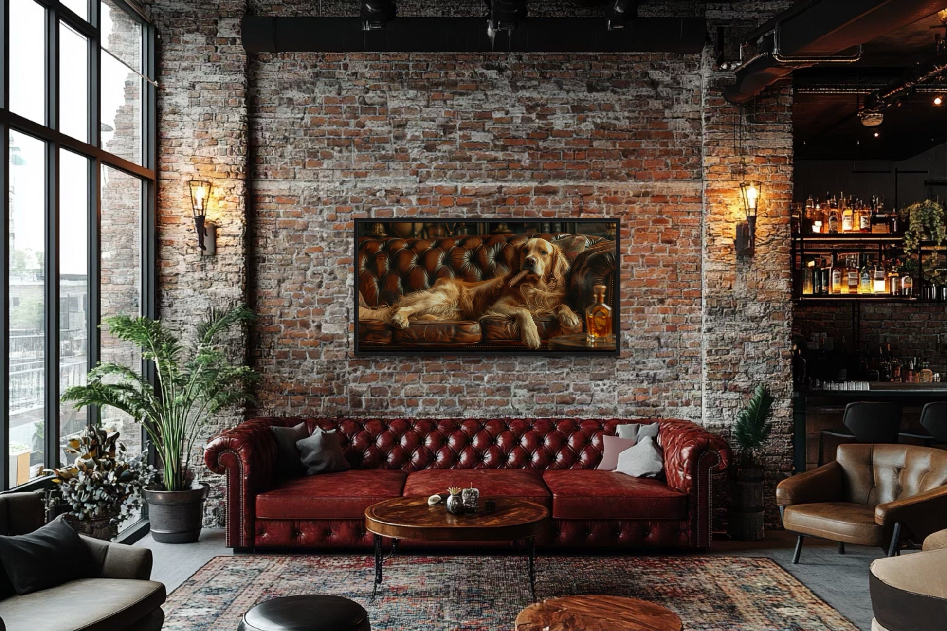 Golden Retriever Wall Art – Funny Dog Canvas Print | Whiskey Drinking Decor