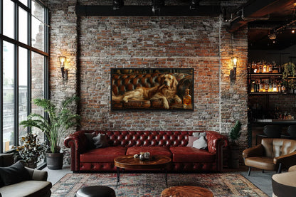 Golden Retriever Wall Art – Funny Dog Canvas Print | Whiskey Drinking Decor