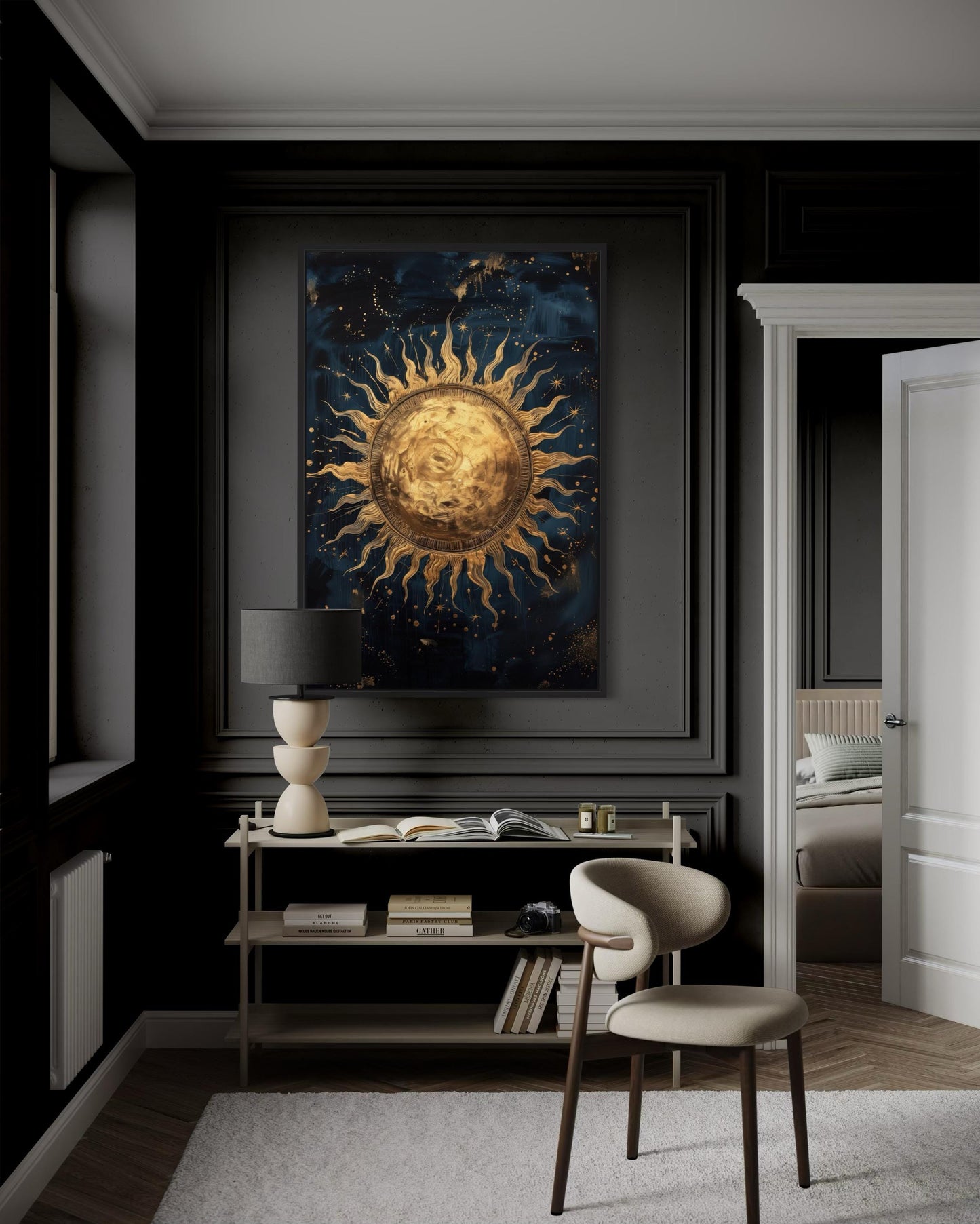 Golden Sun In Sky Celestial Framed Canvas Wall Art