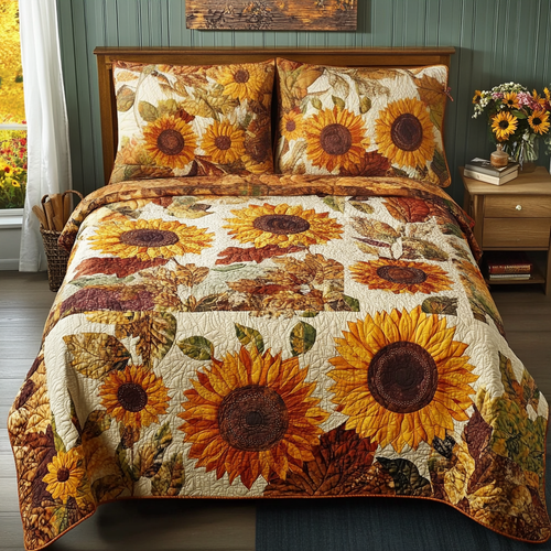 Golden Bloom 3-Piece Quilted Bedding Set - Single (59" x 70")