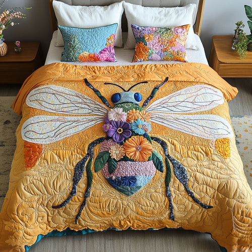 Golden Bloom 3-Piece Quilted Bedding Set - Single (59" x 70")