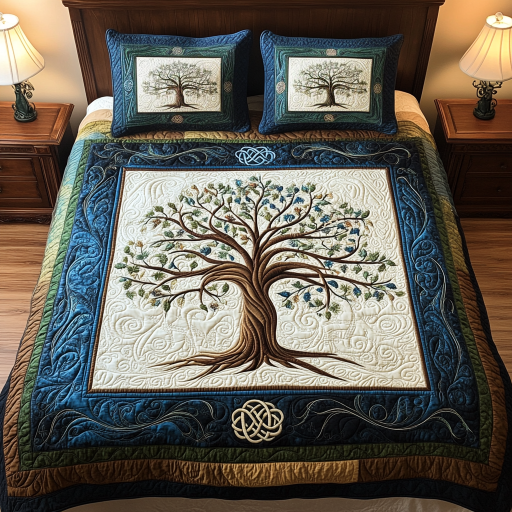 Golden Branches Elegance 3-Piece Quilted Bedding Set - Single (59" x 70")