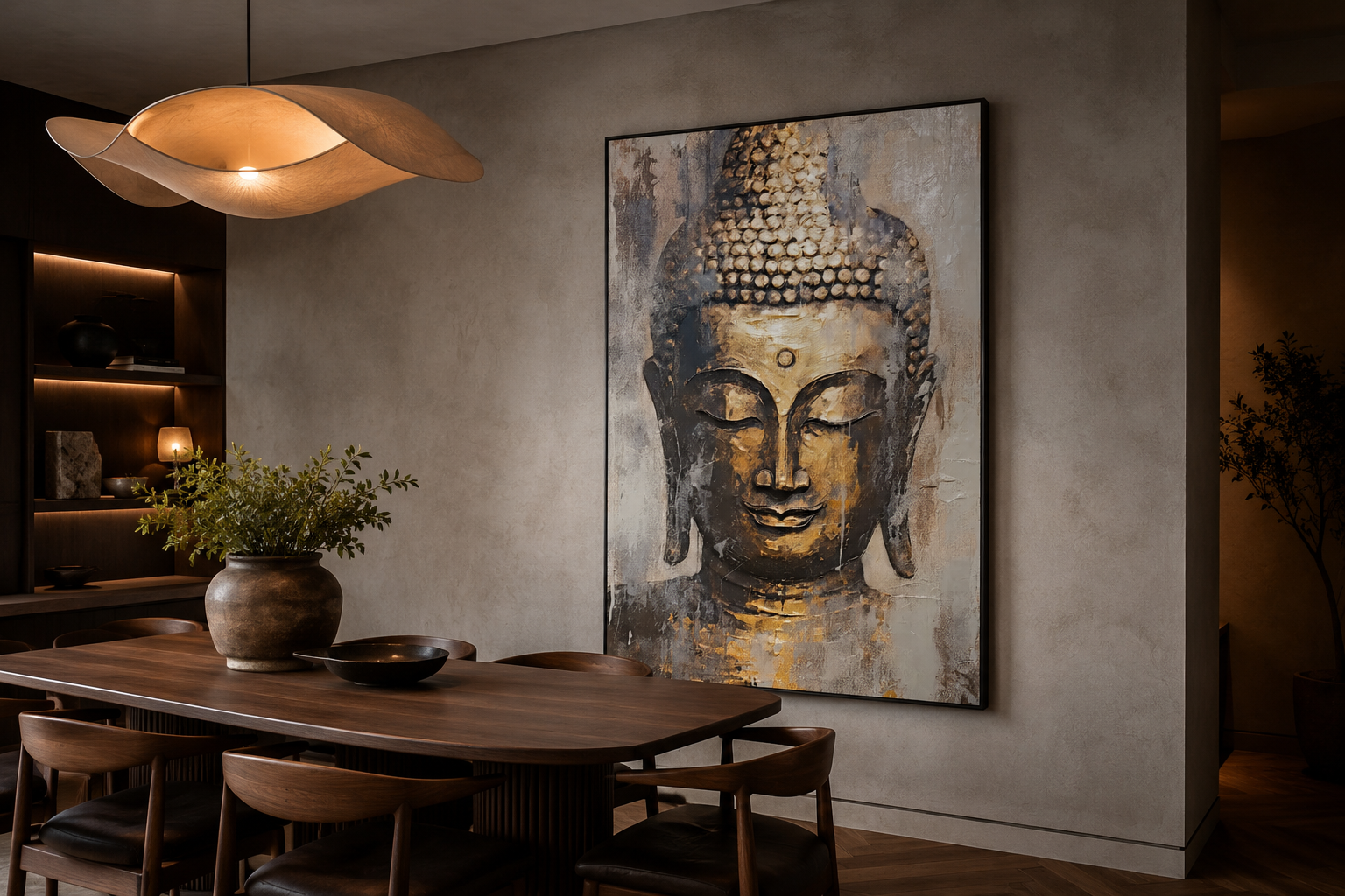 Golden Buddha Indian Framed Canvas Wall Art