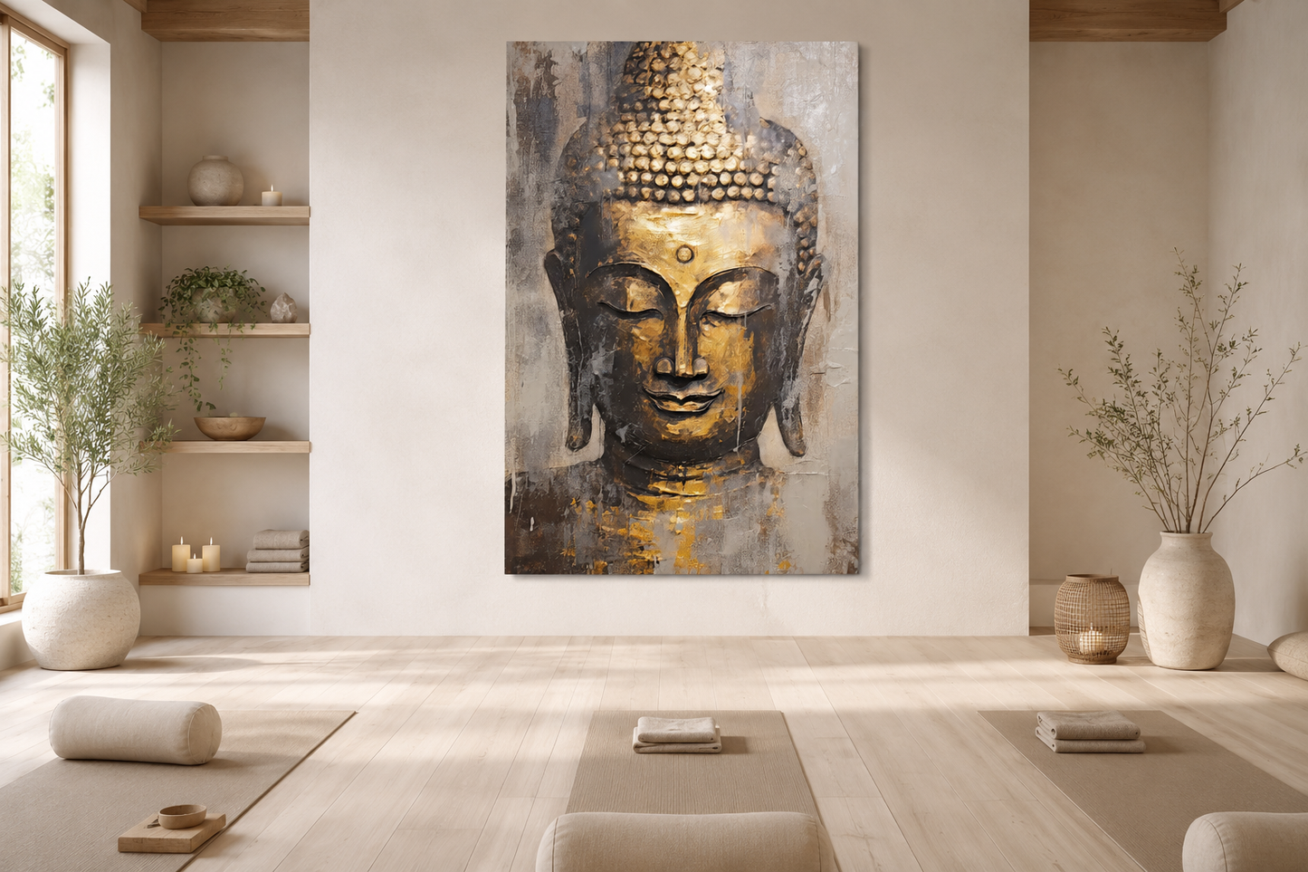 Golden Buddha Indian Framed Canvas Wall Art