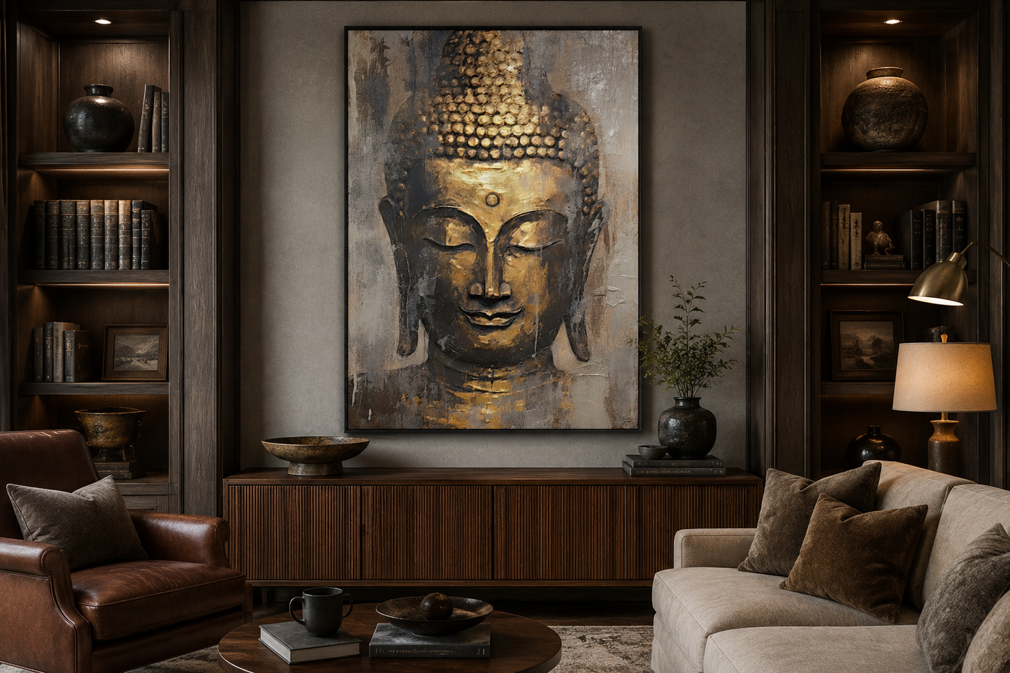 Golden Buddha Indian Framed Canvas Wall Art