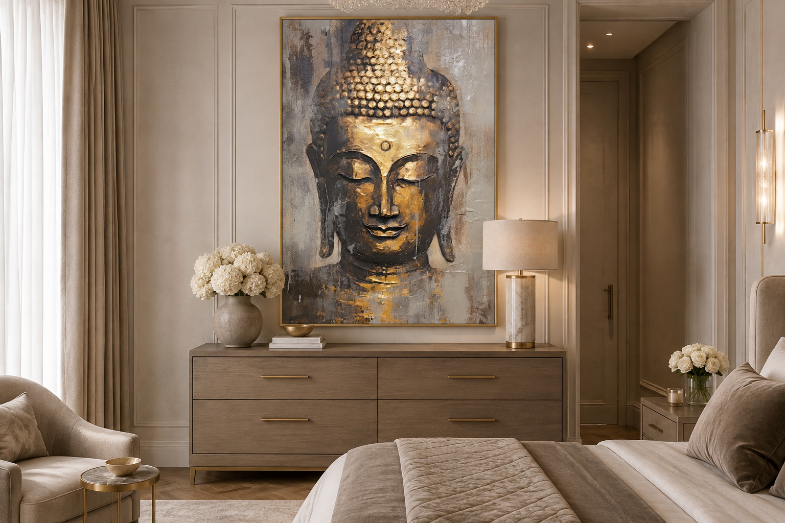 Golden Buddha Indian Framed Canvas Wall Art