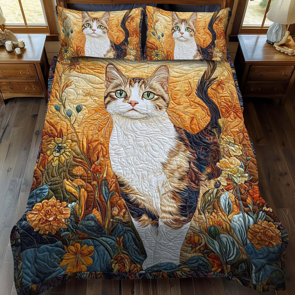 Golden Cat 3-Piece Quilted Bedding Set - Single (59" x 70")