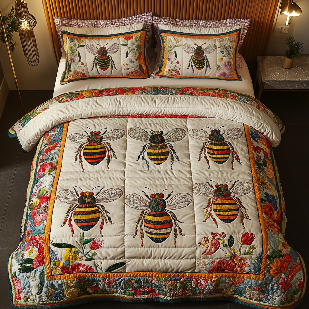 Golden Hive 3-Piece Quilted Bedding Set - Single (59" x 70")