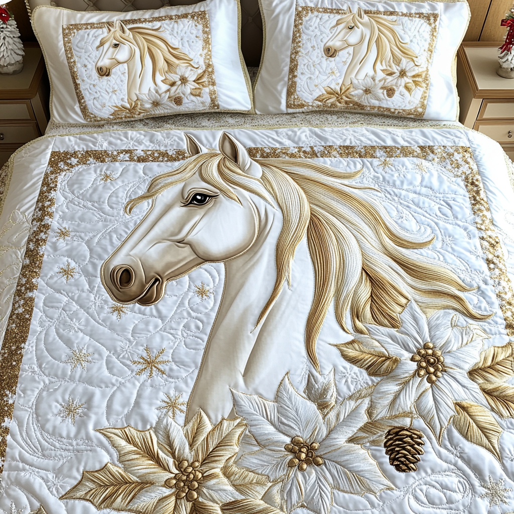 Golden Horse Charm Quilted Bedding Set - Single (59" x 70")