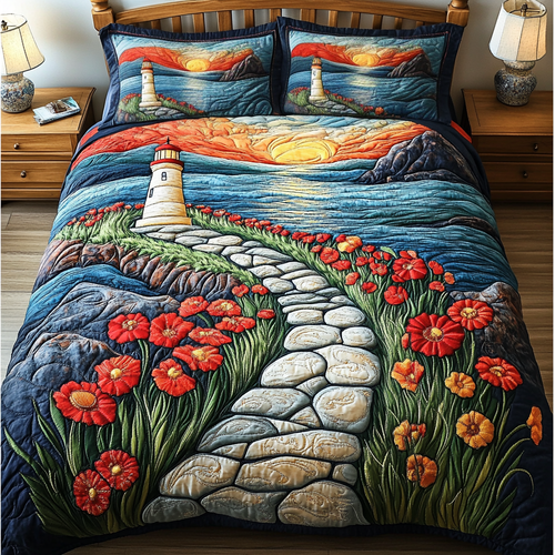 Golden Lighthouse 3-Piece Quilted Bedding Set - Single (59" x 70")