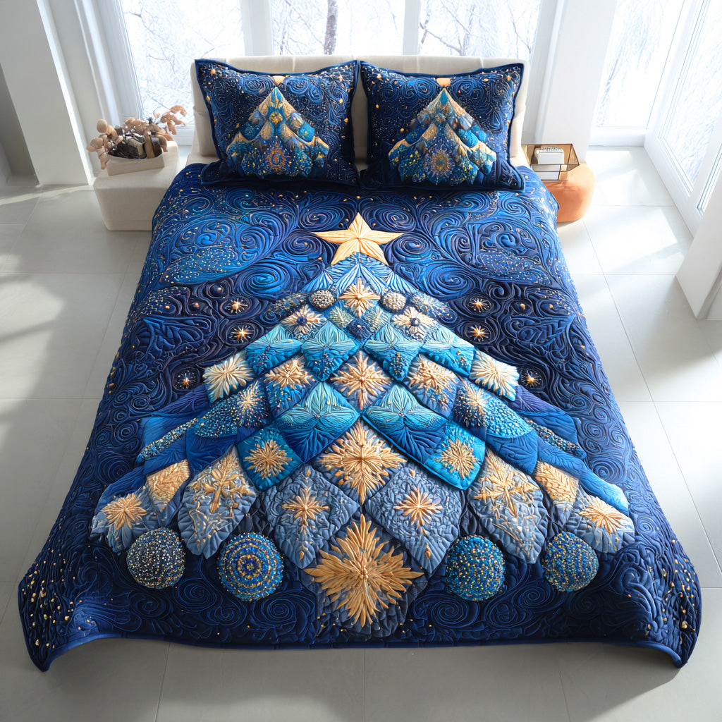 Golden Pine Star 3-Piece Quilted Bedding Set - Single (59" x 70")