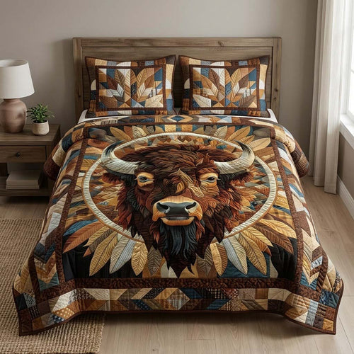 Golden Plains Bison 3-Piece Quilted Bedding Set - Single (59" x 70")