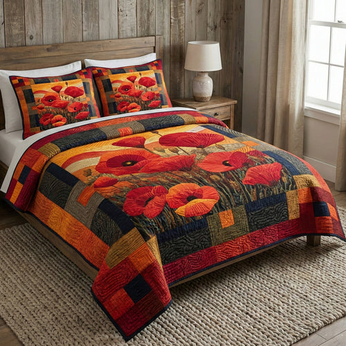 Golden Poppy Harvest 3-Piece Quilted Bedding Set - Single (59" x 70")