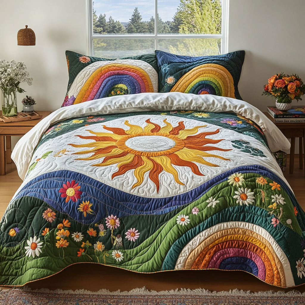 Golden Rays 3-Piece Quilted Bedding Set - Single (59" x 70")