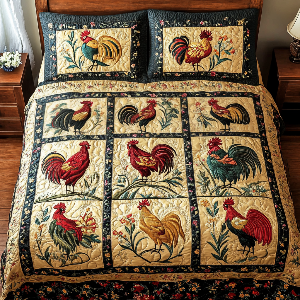 Golden Rooster 3-Piece Quilted Bedding Set - Single (59" x 70")